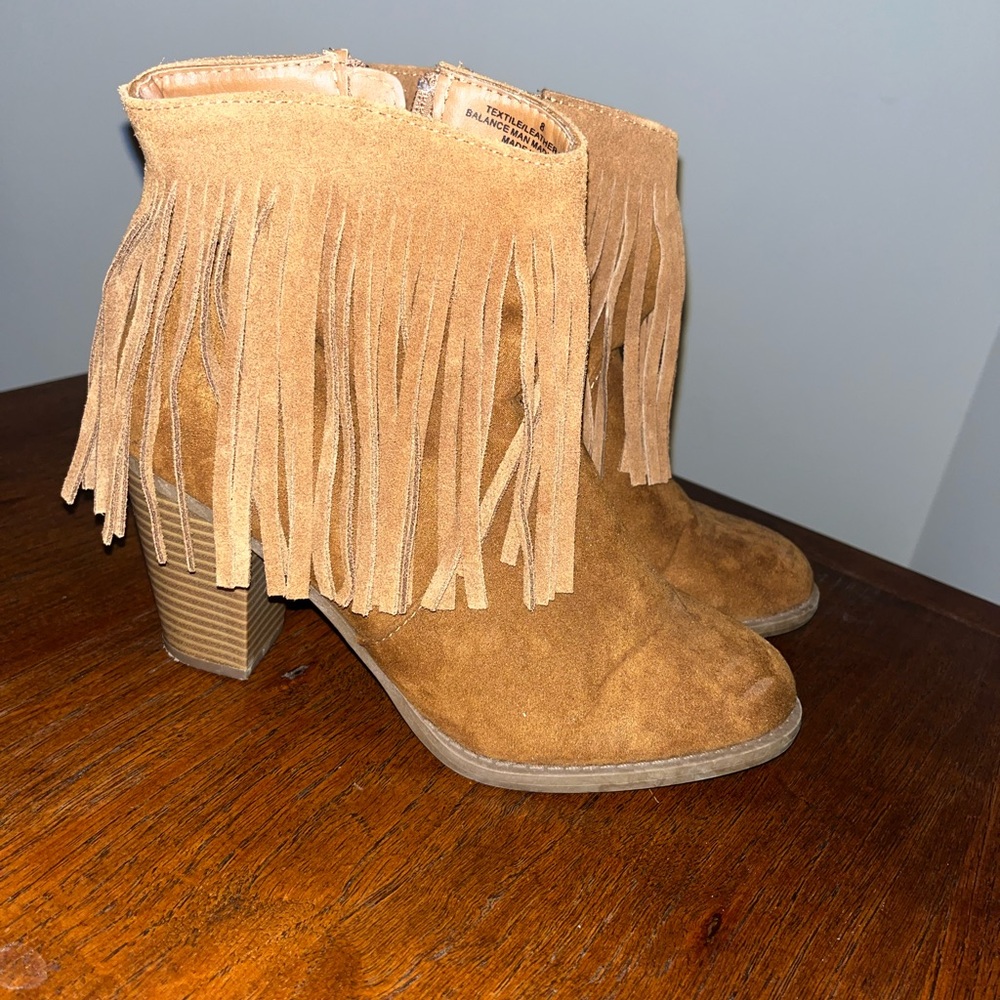Target Tan Fringe Heeled Boots